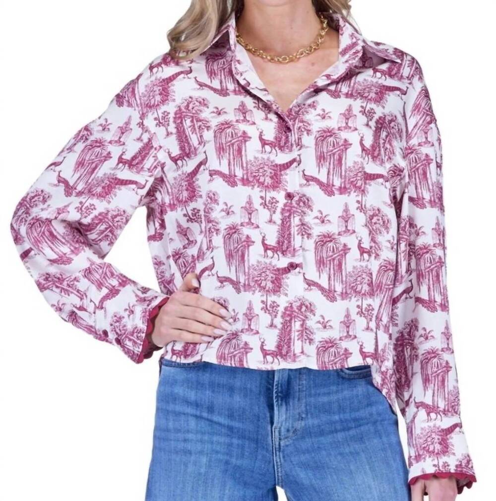 NEW JOY JOY parisian garden button down blouse in maroon